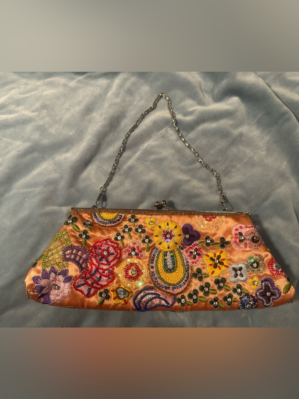 Nine West Beaded Embellished Satin Clutch Purse Y2K Floral Evening Bag Boho - Picture 3 of 5